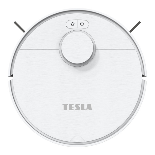 Horní pohled na robotický vysavač TESLA RoboStar iQ550 s viditelným logem a ovládacími tlačítky.