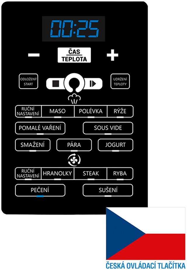 Velký digitální displej s českými popisky