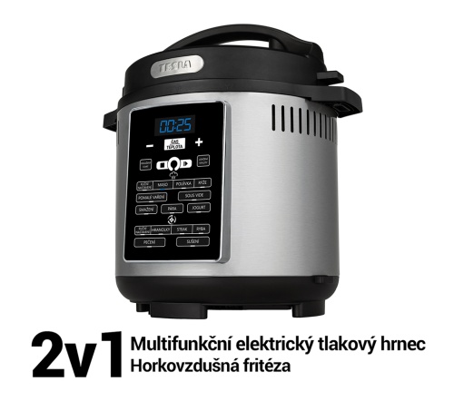 2v1 - Multifunkční elektrický tlakový hrnec + horkovzdušná fritéza TESLA EliteCook K80 Deluxe