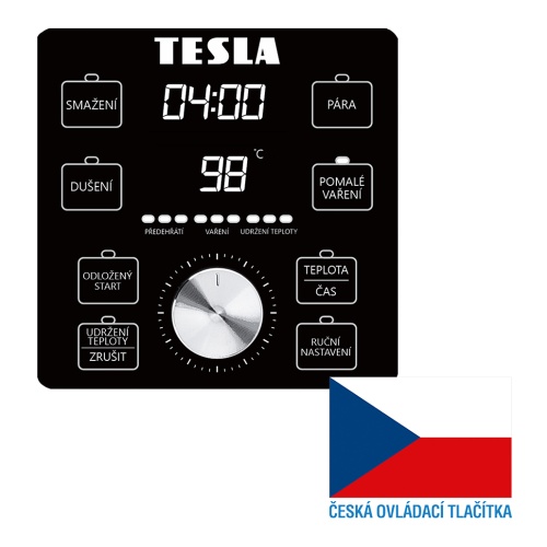 Detail předního panelu TESLA MultiCook MC600 Pro s českými popisky