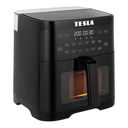 Přední pohled na TESLA AirCook & Steam QS550 XL s osvětleným vnitřním prostorem