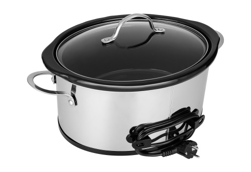 Pohled na zadní část pomalého hrnce TESLA SlowCook S800 Deluxe s namotaným kabelem