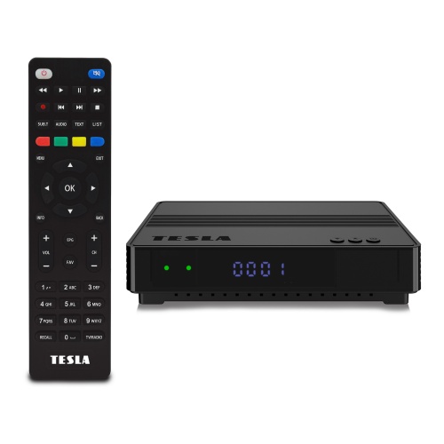 Čelní pohled na TESLA HYbbRID TV TH210 s dálkovým ovladačem