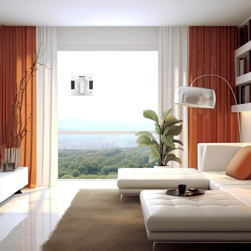 Robotický čistič TESLA RoboStar W700 WiFi v obývacím pokoji na okně