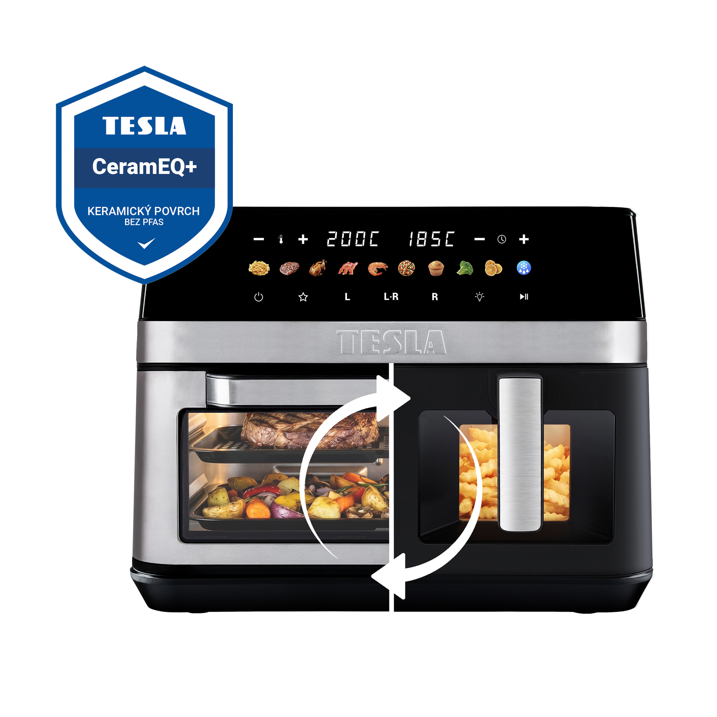Levně TESLA AirCook DualZone Q787 XXL Deluxe - multifunkční duální digitální horkovzdušná fritéza 2v1