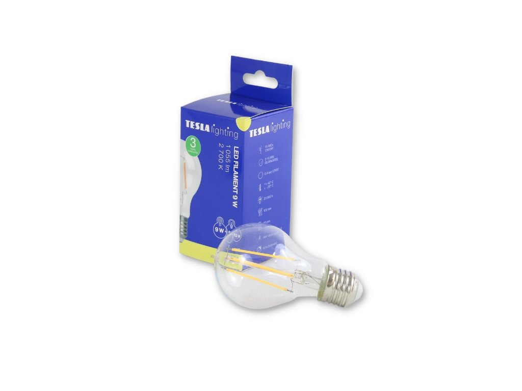 Levně TESLA BL270927–2 - LED filament retro bulb žárovka E27, 9W, 1055 lm, 2700K, teplá bílá, čirá