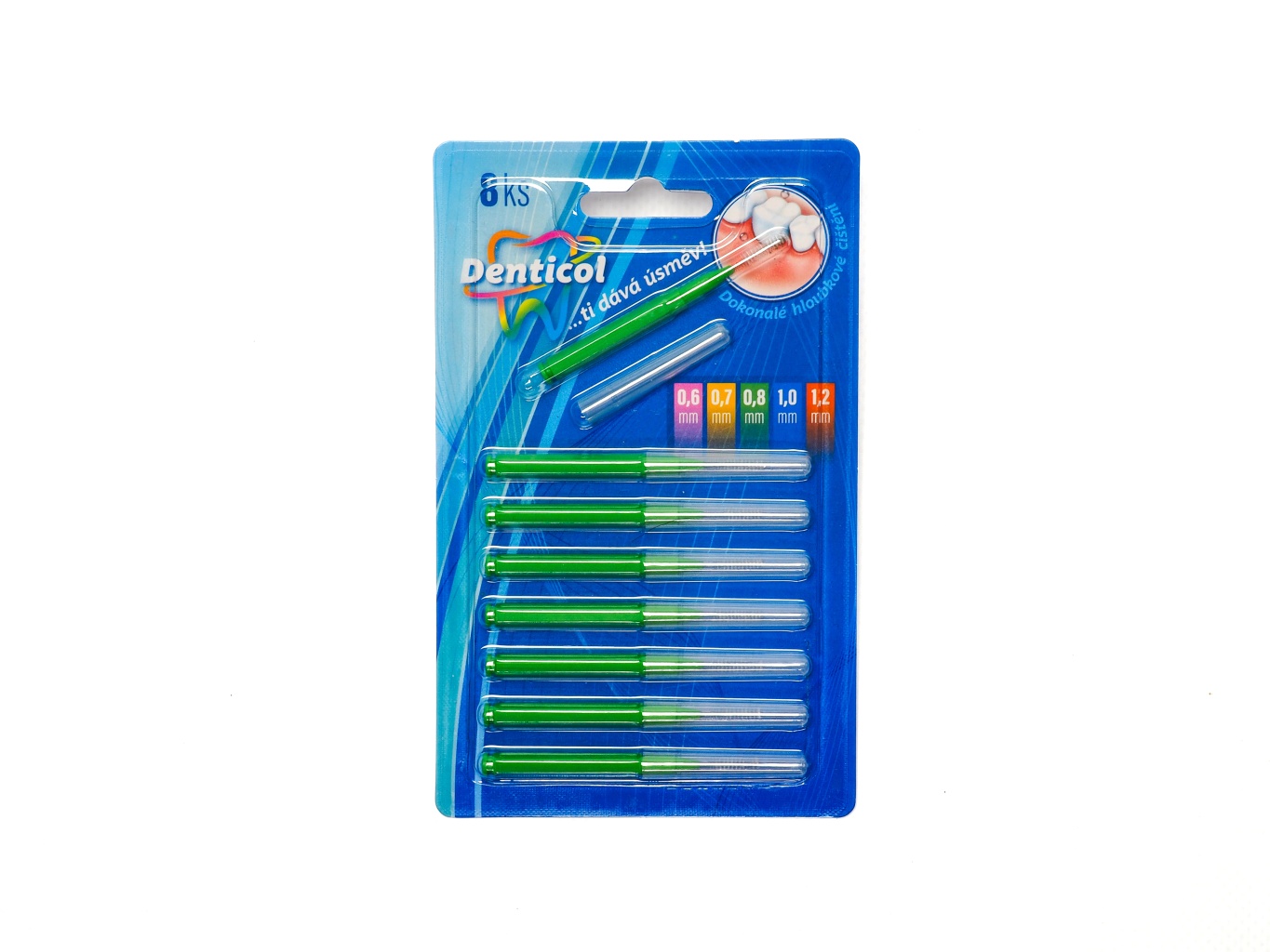 Levně Denticol R01 vel. 0,8 mm - mezizubní kartáček rovný, 8ks