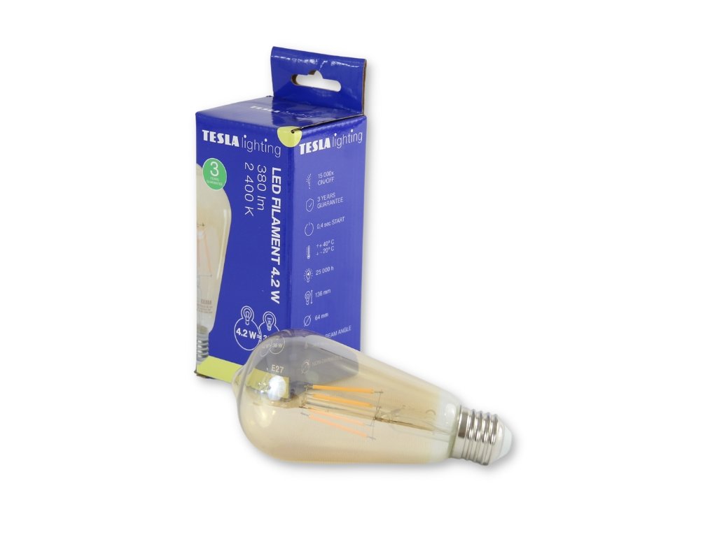 Levně TESLA CB274224–1 - LED cone bulb vintage žárovka E27, 4,2W, 380 lm, 2400K, teplá bílá, zlatá