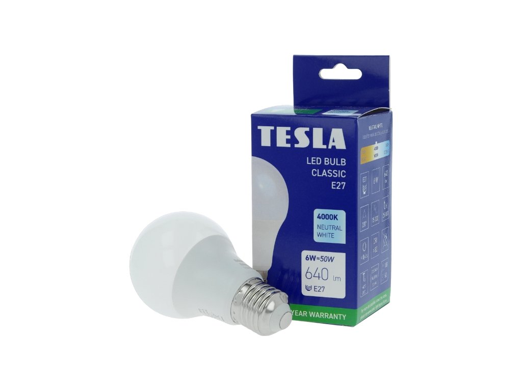 Levně TESLA BL270640–1 - LED bulb žárovka E27, 6W, 640 lm, 4000K, denní bílá