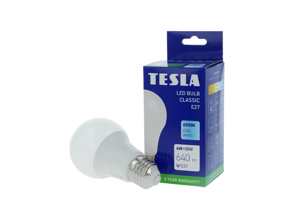 Levně TESLA BL270665–1 - LED bulb žárovka E27, 6W, 640 lm, 6500K, studená bílá