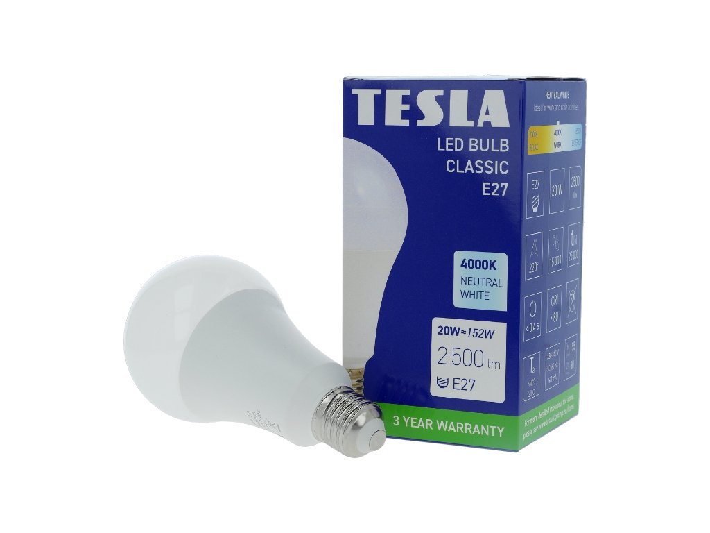 Levně TESLA BL272040–8 - LED bulb žárovka E27, 20W, 2500 lm, 4000K, denní bílá