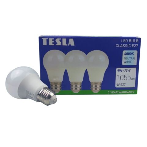 TESLA BL270940–3PACK - LED bulb žárovky E27, 9W, 1055 lm, 4000K, denní bílá, 3 ks v balení