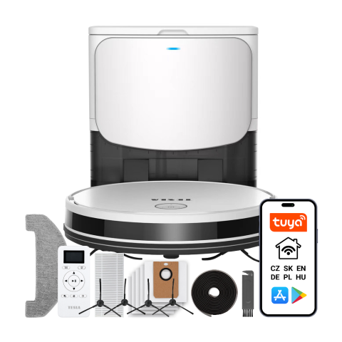 TESLA RoboStar iQ400 Plus - inteligentní robotický vysavač s automatickým vysypáváním nečistot (bílá barva)