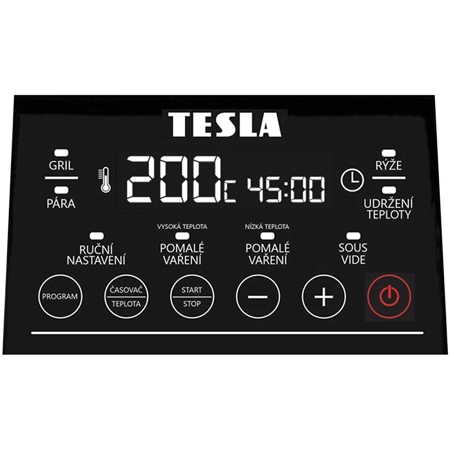 Přední pohled na TESLA MultiCook M90 Grill s českými ovládacími tlačitky