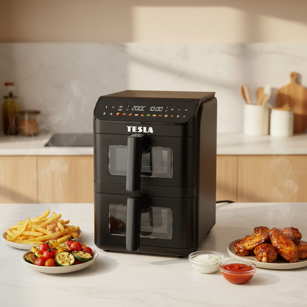 Levně TESLA AirCook DualZone Q670 XXL - multifunkční duální digitální horkovzdušná fritéza