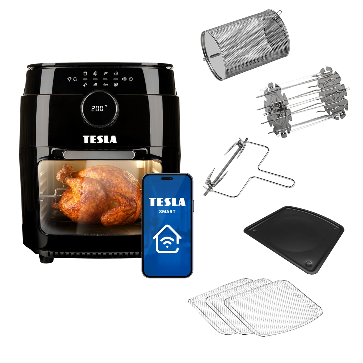 Levně TESLA AirCook & Grill QG800 WiFi - multifunkční digitální horkovzdušná fritéza
