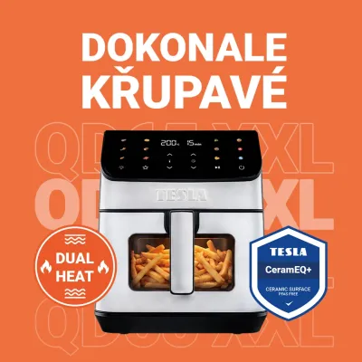 Zlatavá kůrčička shora i zespodu: TESLA AirCook DualHeat QD65 XXL peče rovnoměrně díky duálnímu ohřevu 🍗