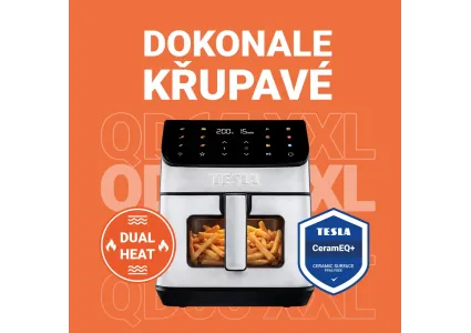 Zlatavá kůrčička shora i zespodu: TESLA AirCook DualHeat QD65 XXL peče rovnoměrně díky duálnímu ohřevu 🍗