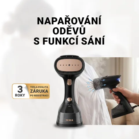 Žehlení bez žehličky? TESLA AeroGrip Steamer EA404 vyhlazuje oděvy párou a zároveň je přisává pro dokonalý výsledek