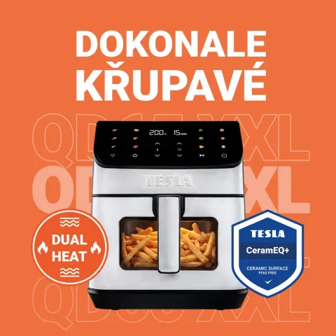 Zlatavá kůrčička shora i zespodu: TESLA AirCook DualHeat QD65 XXL peče rovnoměrně díky duálnímu ohřevu 🍗