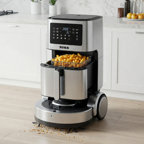 TESLA AirRoboFry iQ8000 Premium - revoluční spojení horkovzdušné fritézy a robotického vysavače