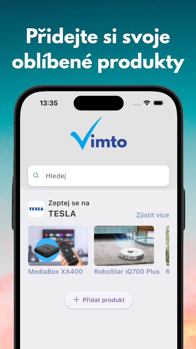 Vimto – chytrá AI aplikace pro podporu produktů TESLA